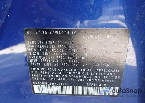 2021 Volkswagen Id.4 1St Edition from USA, damaged, VIN WVGDMPE25MP009200
